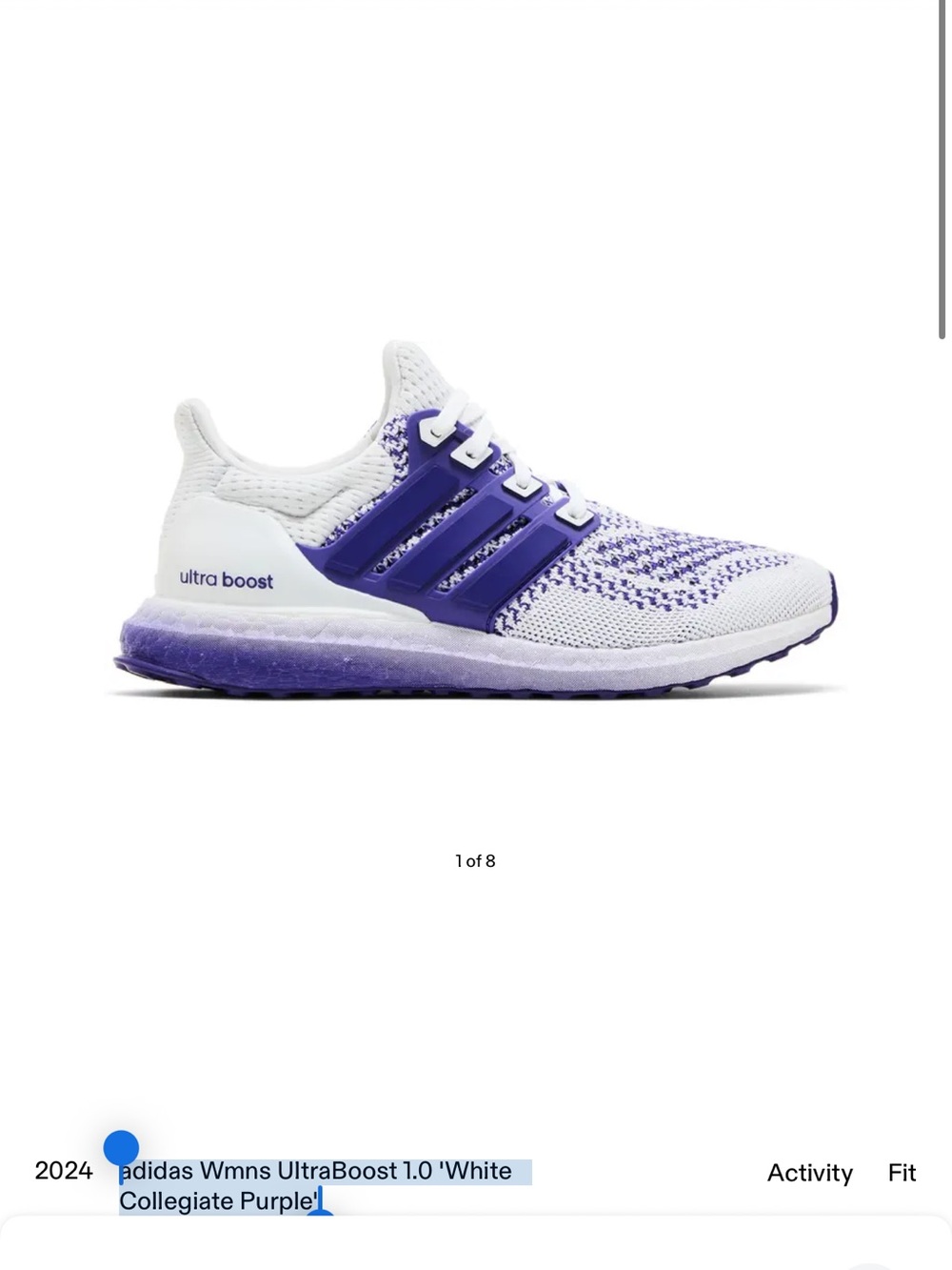 adidas  UltraBoost 1.0 Sneakers in White and Collegiate Purple